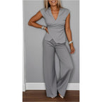 PALMIRA | Conjunto elegante de blusa com decote em V e calça solta para conforto diário